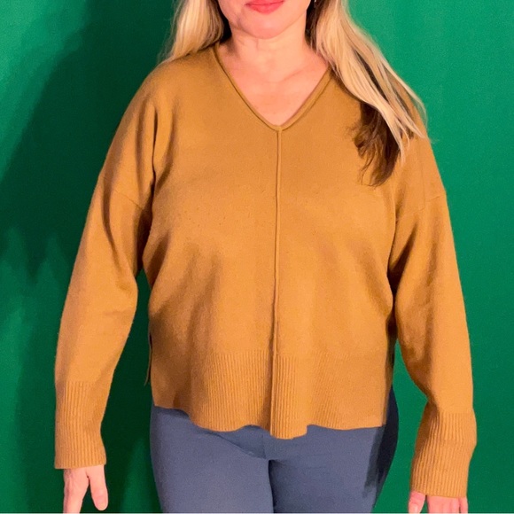 Beige Monochrome Fine Wool Sweater Cozy Warm for any occasion V-neck Long Sleeve - Picture 12 of 14